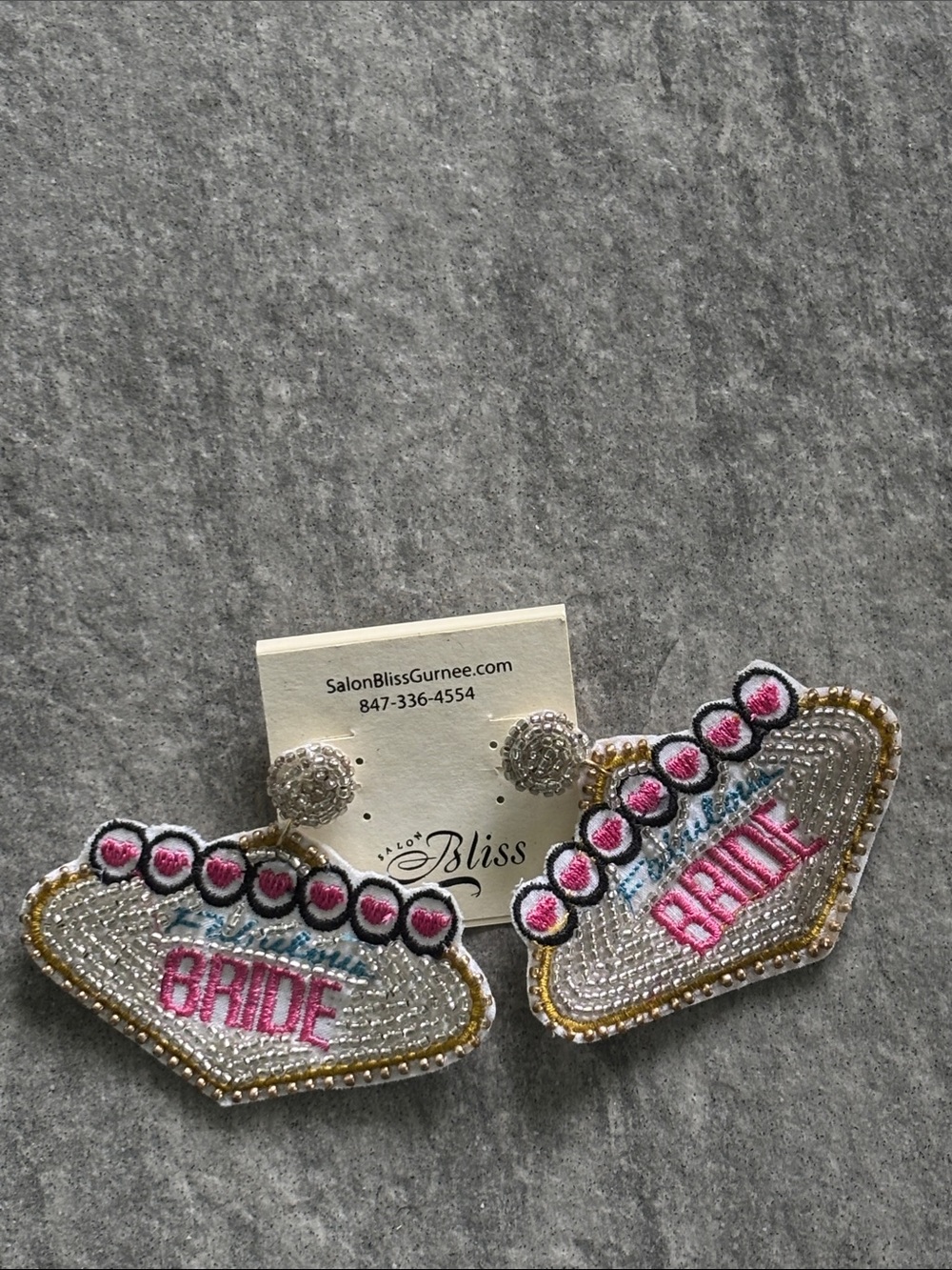 White & Pink FABULOUS BRIDE Vegas Wedding Women's Cloth Earrings